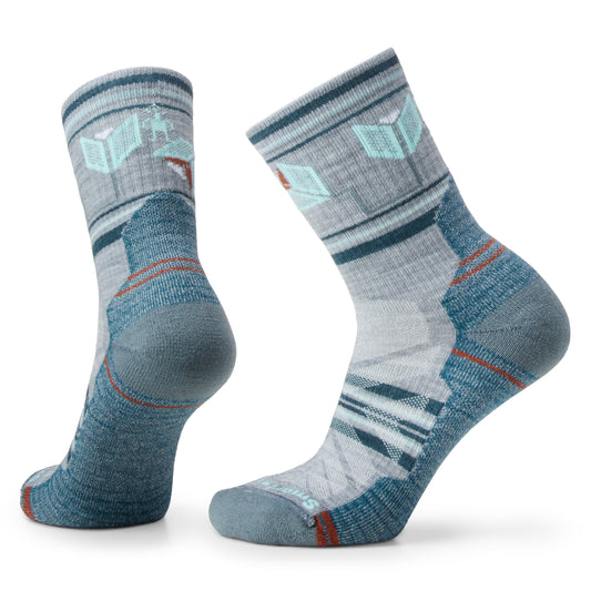 Hike Light Cushion Castle Peak Pattern Mid Crew Socks - Women's